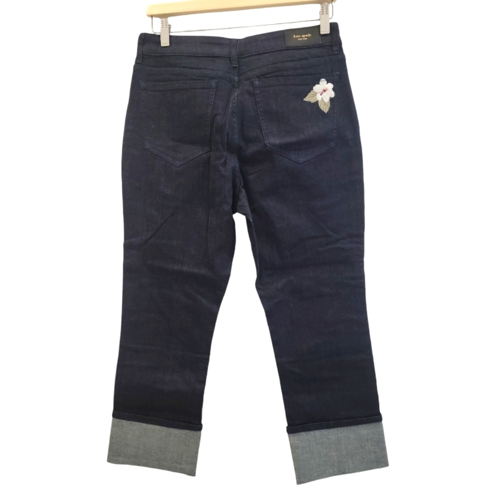 Kate Spade NWT Broome Street Embroidered Cuff Jeans Size 28 Indigo (429) - Picture 2 of 11